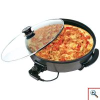 Μία οικιακή συσκευή που σίγουρα θα σας λύσει τα χέρια καθώς είναι εύχρηστη και μπορείτε να την χρησιμοποιήσετε όπου εσείς θέλετε! Ιδανικό για κάθε είδος φαγητού: κρέας, λαχανικά, ζυμαρικά, ψάρια, αυγά. Εύκολο στη χρήση και πολύ γρήγορο, μαγειρεύει υγιεινά, διατηρώντας βιταμίνες και θρεπτικά συστατικά. Δυνατότητα ψησίματος και τηγανίσματος. Εύκολο και γρήγορο στεγνό καθάρισμα. Ταχύτερο μαγείρεμα. Εξοικονόμηση ενέργειας ΧΑΡΑΚΤΗΡΙΣΤΙΚΑ: Ομοιόμορφο ψήσιμο Αντικολλητική πλάκα ψησίματος και ευκολία στον καθαρισμό Αυτόματος Θερμοστάτης για να επιλέξετε την θερμοκρασία ψησίματος Ισχύς 1500 W Γυάλινο καπάκι υψηλής αντοχής για να βλέπετε το περιεχόμενο Ιδανικό για όσους προσέχουν τη διατροφή τους Εξωτερικό σώμα που δεν θερμαίνεται για εύκολη μεταφορά Διάμετρος: 32cm 