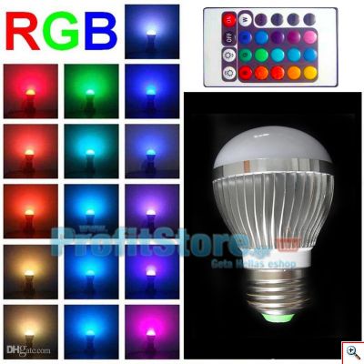 RGB Led Λάμπα E27 3Watt με Τηλεχειριστήριο και Εναλλαγή 16 Χρωμάτων