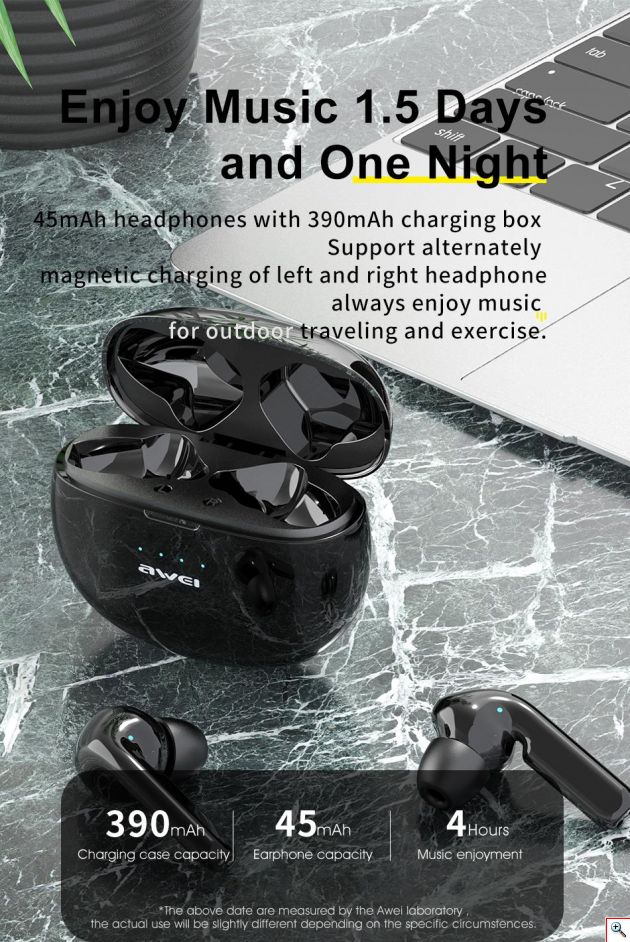 Mini Bluetooth Ακουστικά TWS με Θήκη Φόρτισης - AWEI T15