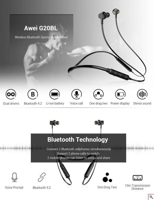 Ασύρματα Μαγνητικά Ακουστικά - Neckband Earphones Awei 