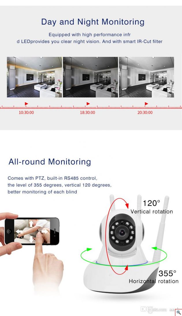 Ασύρματη IP WiFi/Ethernet Κάμερα HD 720p Pan/Tilt με Νυχτερινή Λήψη, Ανιχνευτή Κίνησης, Ειδοποίηση στο Κινητό, Μικρόφωνο, Ηχείο, Σειρήνα, 3 Κεραίες & Micro SD