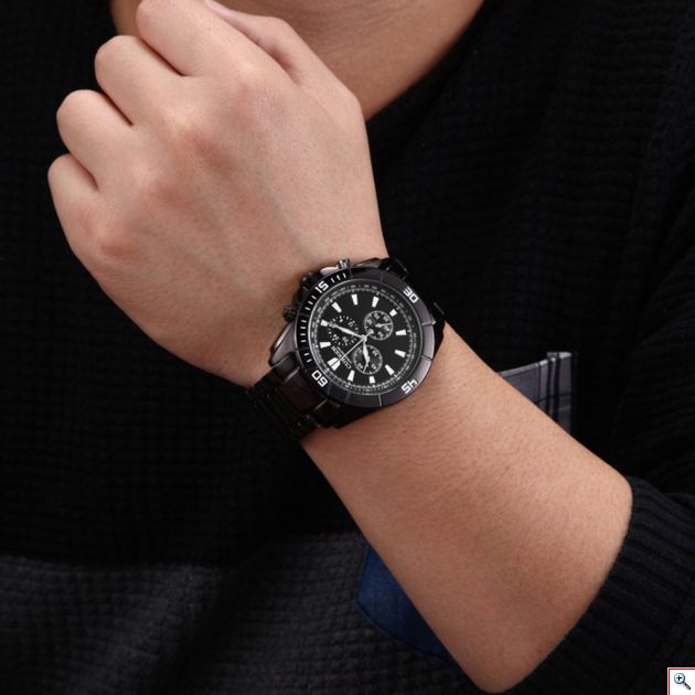 Κλασσικό Ρολόι Χεριού Curren Black - Luxury Men’s Sports Quartz Watches Stainless Steel 