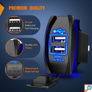 Universal Αδιάβροχος Φορτιστής με 2 Εξόδους USB 5V 3.1A & Μπλε LED Φωτισμό