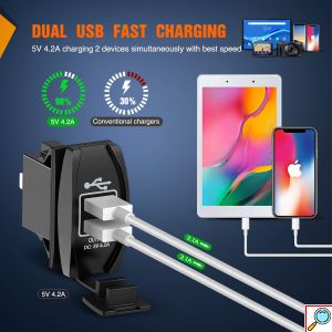 Universal Αδιάβροχος Φορτιστής με 2 Εξόδους USB 5V 3.1A & Μπλε LED Φωτισμό