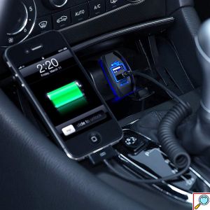 Universal Αδιάβροχος Φορτιστής με 2 Εξόδους USB 5V 3.1A & Μπλε LED Φωτισμό