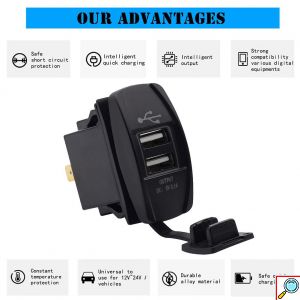 Universal Αδιάβροχος Φορτιστής με 2 Εξόδους USB 5V 3.1A & Μπλε LED Φωτισμό