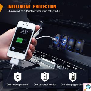 Universal Αδιάβροχος Φορτιστής με 2 Εξόδους USB 5V 3.1A & Μπλε LED Φωτισμό