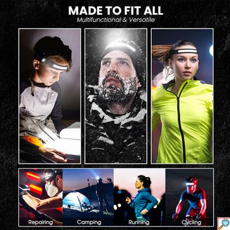 LED Αδιάβροχος Επαναφορτιζόμενος Φακός Κεφαλής IPX4 350Lumens 230°, 5 Λειτουργίες Φωτισμού & Αισθητήρα Κίνησης Χεριού