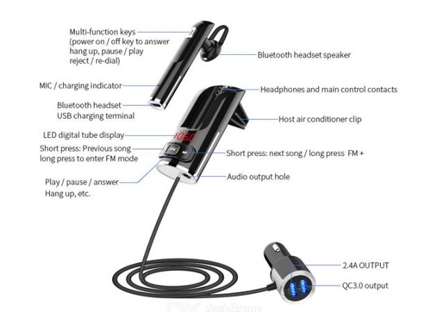 Πομπός FM Transmitter & Handsfree Bluetooth 