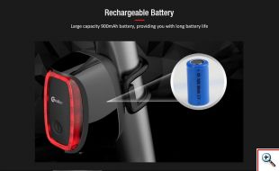 Επαναφορτιζόμενο Οπίσθιο Αδιάβροχο Φανάρι - Φως Ποδηλάτου LED με 6 Λειτουργίες Φωτισμού