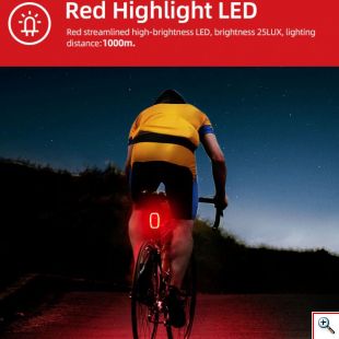 Ασύρματο Επαναφορτιζόμενο Οπίσθιο Φανάρι - Φως Ποδηλάτου LED με 8 Λειτουργίες Φωτισμού