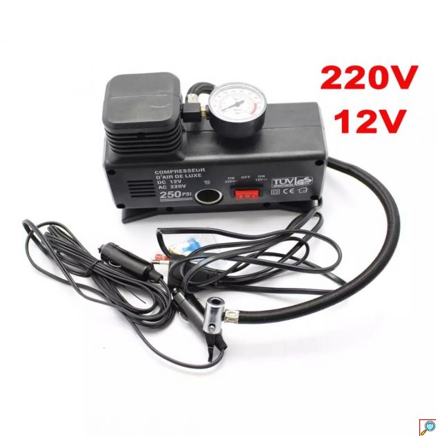 Κομπρεσέρ Αέρος 12V & 220V Αυτοκίνητου με Έξοδο Αναπτήρα & για το Σπίτι - Τρόμπα με Μανόμετρο - Car Air Compressor