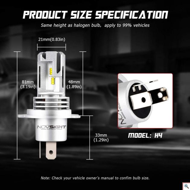 Novsight LED Λάμπες Αυτοκινήτου H4 60W 10,000Lm 6000K A500-N30S