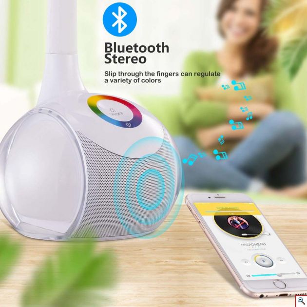 Επαναφορτιζόμενο Smart Φωτιστικό Αφής LED & Bluetooth Ηχείο με Εύκαμπτο Βραχίονα - Colour Control Speaker Table Lamp & Night Light 