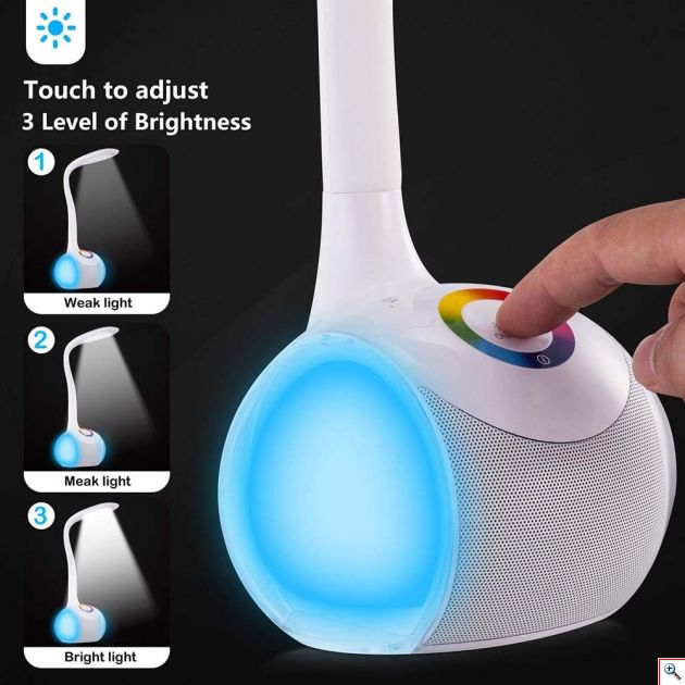 Επαναφορτιζόμενο Smart Φωτιστικό Αφής LED & Bluetooth Ηχείο με Εύκαμπτο Βραχίονα - Colour Control Speaker Table Lamp & Night Light 