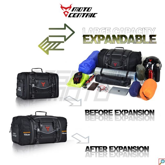 3XL Μεγάλο Αδιάβροχο Επεκτεινόμενο Σαμάρι - Σακίδιο Ταξιδιού Ουράς Σέλας Μηχανής - Ώμου & Τσάντα Πλάτης 33-46L με Ανακλαστικό Φωτός Motocentric 0124
