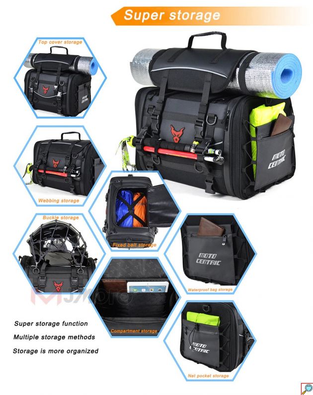 3XL Μεγάλο Αδιάβροχο Επεκτεινόμενο Σαμάρι - Σακίδιο Ταξιδιού Ουράς Σέλας Μηχανής - Ώμου & Τσάντα Πλάτης 33-46L με Ανακλαστικό Φωτός Motocentric 0124