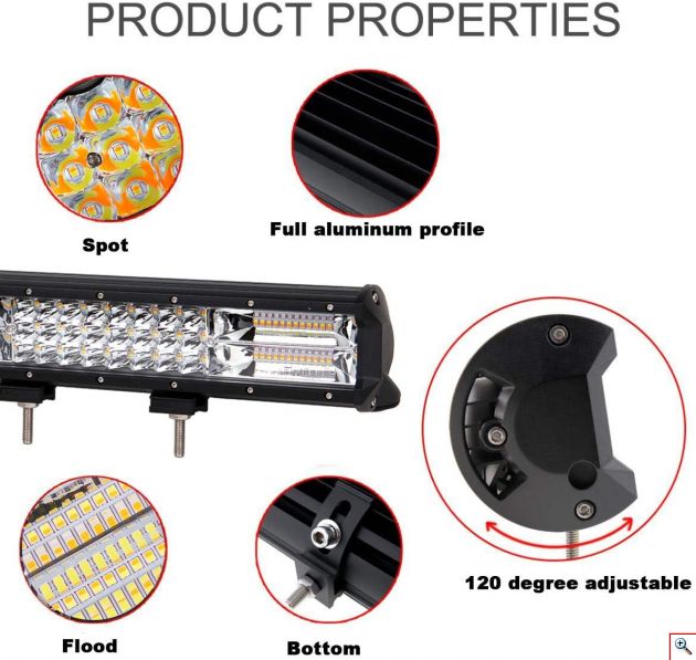 Αδιάβροχος Προβολέας με 60 Διπλά LED Ψυχρός & Κίτρινος Φωτισμός - Μπάρα Αυτοκινήτου με Λειτουργία Flashing / Strobe 180W 12V Εκτάκτου Ανάγκης SOS