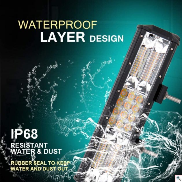 Αδιάβροχος Προβολέας με 60 Διπλά LED Ψυχρός & Κίτρινος Φωτισμός - Μπάρα Αυτοκινήτου με Λειτουργία Flashing / Strobe 180W 12V Εκτάκτου Ανάγκης SOS