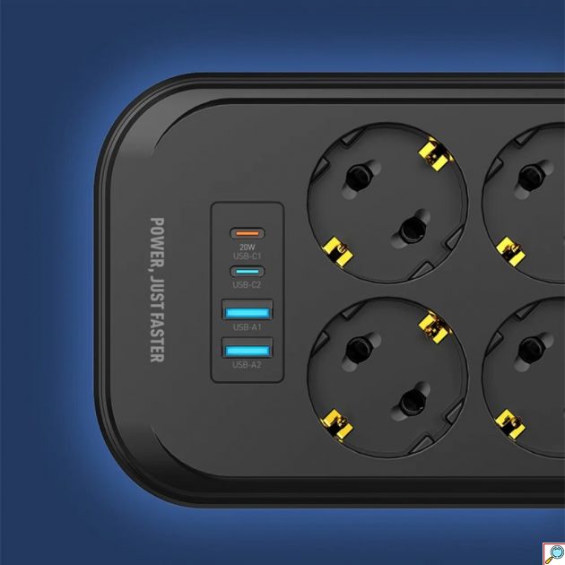 LDNIO Πολύπριζο 6 Θέσεων με 4 USB Ports, 2500W και 2m Καλώδιο