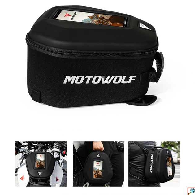 Αδιάβροχη Τσάντα Ρεζερβουάρ & Σακίδιο Πλάτης 6ltr Μηχανής με Θέση για Κινητό Τηλέφωνο Motowolf MDL0702 Μαύρο - Tank Bag