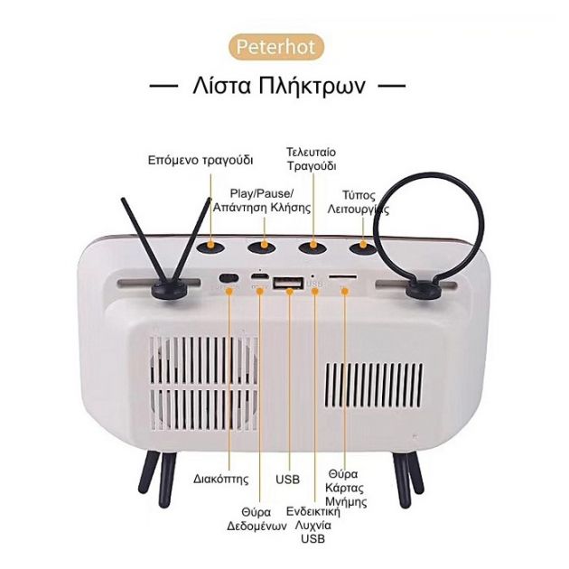 Ασύρματο Ηχείο Bluetooth και Βάση Κινητού Τύπου Vintage TV ​​