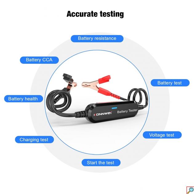 Αναλογικό Διαγνωστικό Μπαταριών - Automotive Battery Tester με Κροκοδειλάκια και Bluetooth για iOS ή Android Konnwei