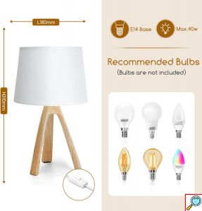 Μοντέρνο Επιτραπέζιο Φωτιστικό – Πορτατίφ για Ντουί E14 40W με Λευκό Καπέλο και Ξύλινη Βάση Aigostar