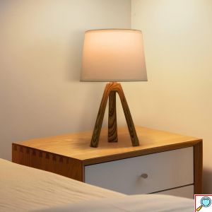 Μοντέρνο Επιτραπέζιο Φωτιστικό – Πορτατίφ για Ντουί E14 40W με Λευκό Καπέλο και Ξύλινη Βάση Aigostar