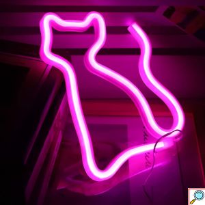 LED Επιτοίχιο Διακοσμητικό Φωτιστικό Neon με Τροφοδοσία USB ή Μπαταρίες με Σχέδιο Γατούλα σε Ροζ Χρώμα