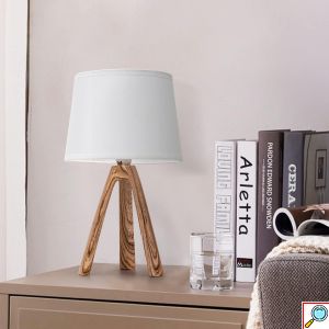 Μοντέρνο Επιτραπέζιο Φωτιστικό – Πορτατίφ για Ντουί E14 40W με Λευκό Καπέλο και Ξύλινη Βάση Aigostar