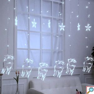 LED Χριστουγεννιάτικα Φωτάκια Κουρτίνα 3μ σε Σχήμα Ελαφιού με Λευκό Ψυχρό Φώς - Αστεριού LED Christmas Lights Star