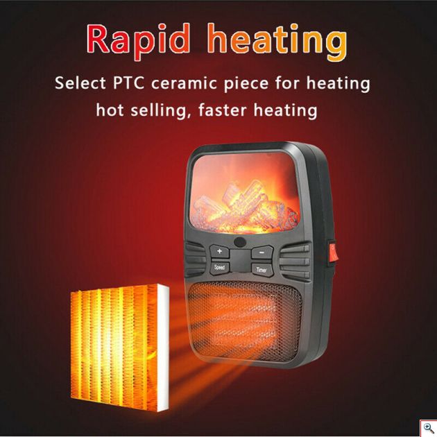 Φορητό Τζάκι Αερόθερμο με Εφέ Φλόγας - Σόμπα Πρίζας με Θερμοστάτη, Χρονοδιακόπτη, LED Οθόνη & Τηλεχειριστήριο - Flame Heater 1000Watt 