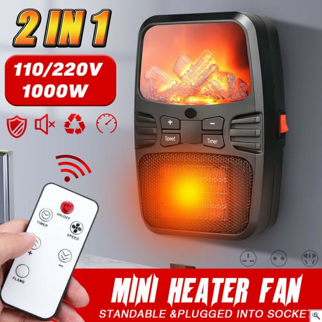 Φορητό Τζάκι Αερόθερμο με Εφέ Φλόγας - Σόμπα Πρίζας με Θερμοστάτη, Χρονοδιακόπτη, LED Οθόνη & Τηλεχειριστήριο - Flame Heater 1000Watt 