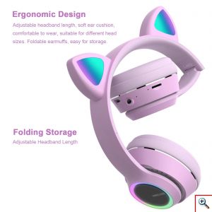 Bluetooth Ασύρματα & Ενσύρματα Ακουστικά Αυτιά Γάτας Αναδιπλούμενα με Πολύχρωμα Φώτα LED RGB σε Διάφορα Χρώματα