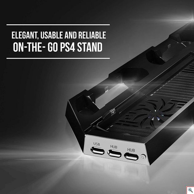 Κάθετη Διπλή Βάση Φόρτισης Χειριστηρίων PS4 & Stand με Ανεμιστήρα Κονσόλας με 3 x USB Θύρες Φόρτισης - PS4 Console Cooling Stand Dobe & Controller Charger