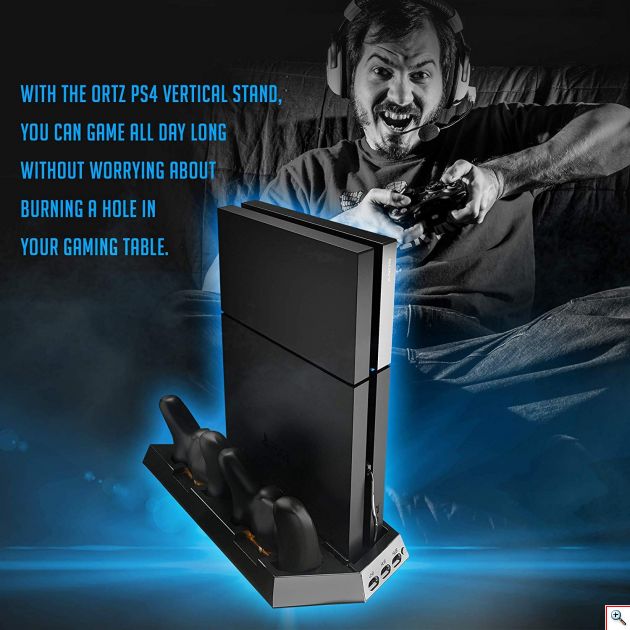 Κάθετη Διπλή Βάση Φόρτισης Χειριστηρίων PS4 & Stand με Ανεμιστήρα Κονσόλας με 3 x USB Θύρες Φόρτισης - PS4 Console Cooling Stand Dobe & Controller Charger
