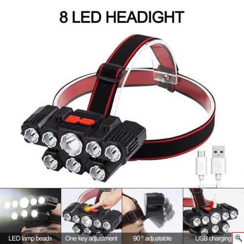 Αδιάβροχος LED Φακός Κεφαλής Υψηλής Φωτεινότητας - Headlamp 8 LED Super Bright Lighting