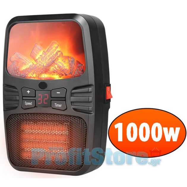 Φορητό Τζάκι Αερόθερμο με Εφέ Φλόγας - Σόμπα Πρίζας με Θερμοστάτη, Χρονοδιακόπτη, LED Οθόνη & Τηλεχειριστήριο - Flame Heater 1000Watt 