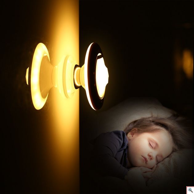 Επαναφορτιζόμενο LED Φωτάκι Νυκτός με Ανιχνευτή Κίνησης Περιστρεφόμενο 360ᵒ με Αποσπώμενη Μαγνητική Βάση