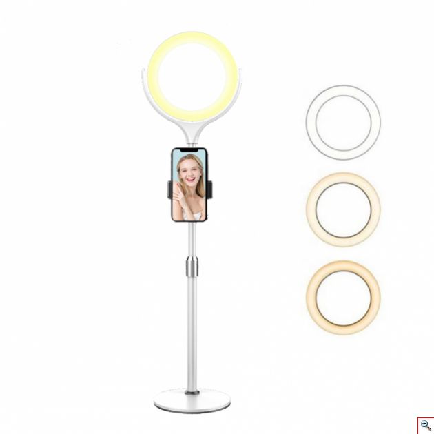 Επιτραπέζιο Φωτογραφικό Ring Light LED USB Φωτιστικό Δαχτυλίδι με Bracket Βραχίονα, 3 Χρώματα Φωτισμού, Dimmer, Stand & Βάση για Κινητό - Photo Lamp 