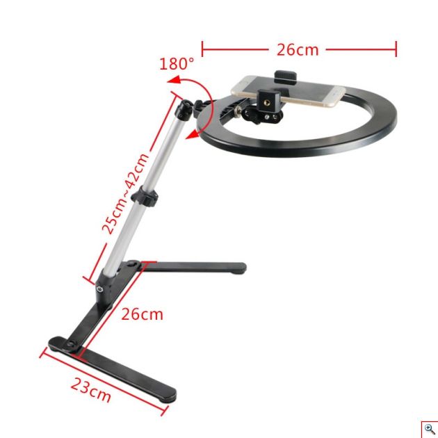 Φωτογραφικό Φωτιστικό Δαχτυλίδι Ring Light LED USB 26cm με 3 Χρώματα Φωτισμού, Dimmer, Stand & Βάση για Κινητό - Photo Lamp 