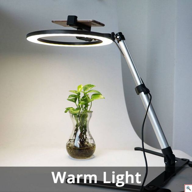 Φωτογραφικό Φωτιστικό Δαχτυλίδι Ring Light LED USB 26cm με 3 Χρώματα Φωτισμού, Dimmer, Stand & Βάση για Κινητό - Photo Lamp 