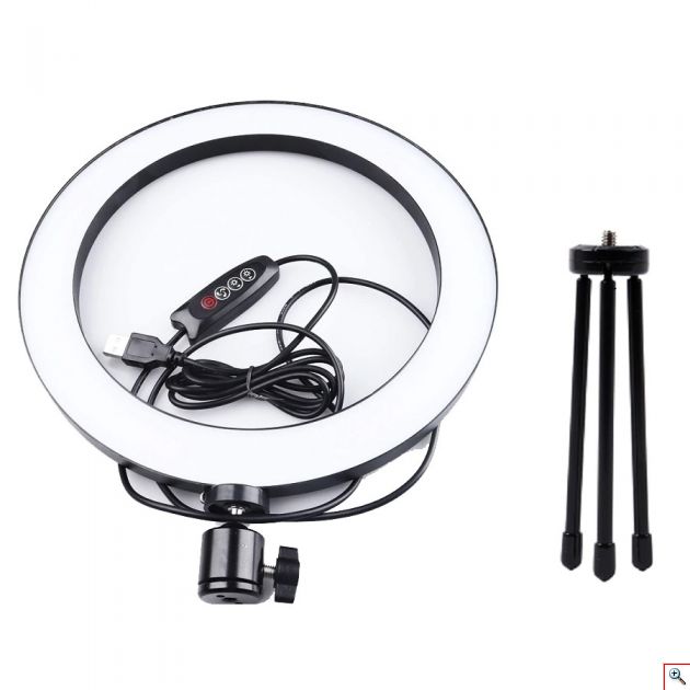 Επαγγελματικό Φωτογραφικό Φωτιστικό Δαχτυλίδι Ring Lamp Light LED USB 16cm με 3 Χρώματα Φωτισμού, Dimmer & Τρίποδο