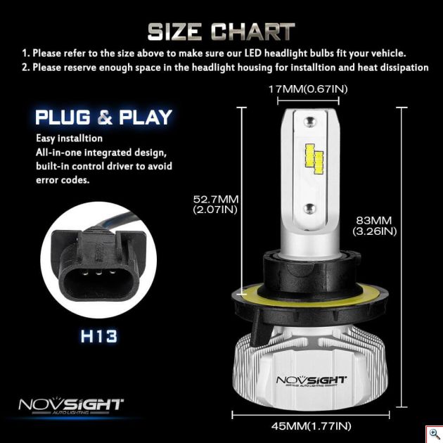 LED Λάμπες Φώτα Αυτοκινήτου NovSight A500-N15 H7 6500K 50W 10000Lumens