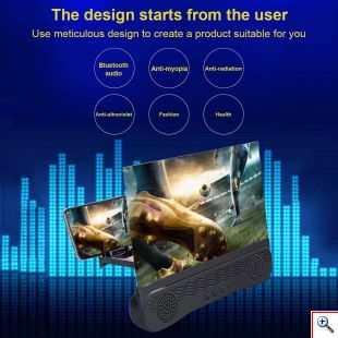 Πτυσσόμενη Βάση 3D για Μεγένθυση Οθόνης & Ηχείο Bluetooth - Phone Screen Amplifier - Mobile Home Theater 12.0 inch Μαύρο 