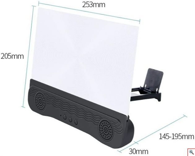 Πτυσσόμενη Βάση 3D για Μεγένθυση Οθόνης & Ηχείο Bluetooth - Phone Screen Amplifier - Mobile Home Theater 12.0 inch Μαύρο 