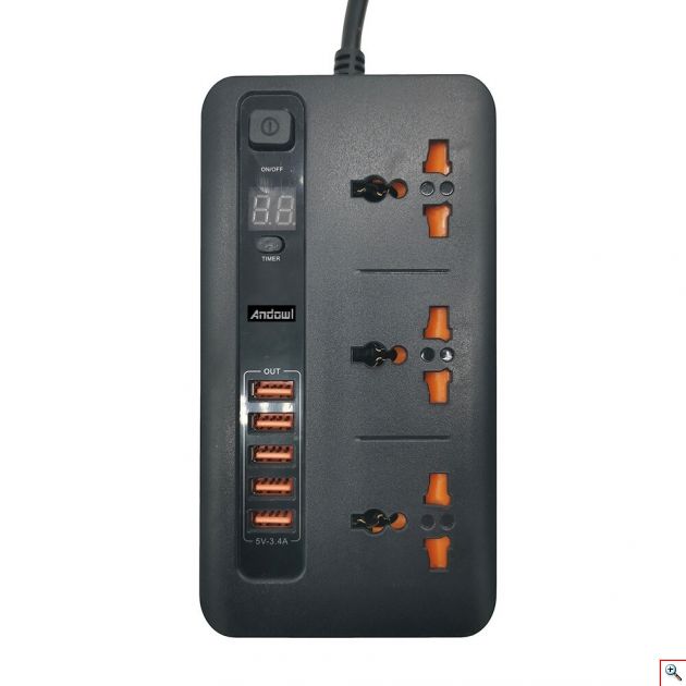 Πολύπριζο με 5 Θύρες USB 3.4A & 3 Πρίζες Andowl