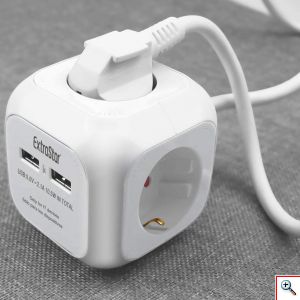 Πολύπριζο 4 Θέσεων με 2 x USB ExtraStar© Extended με Καλώδιο 1,5m & Βάση Στήριξης 