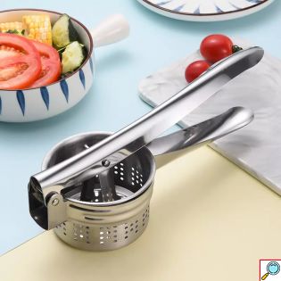 Εργονομική Μεταλλική Ισχυρή Πρέσα Πουρέ για Πατάτες, Φρούτα ή Λαχανικά - Πολτοποιητής / Αποχυμωτής με Μεγάλο Δοχείο 9x9x6,5εκ - Potato Ricer Press Masher